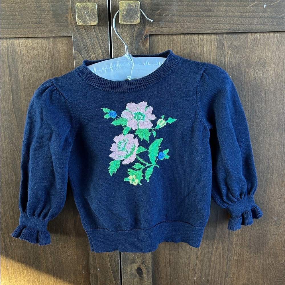 Janie and Jack Navy Sweater with Floral Design